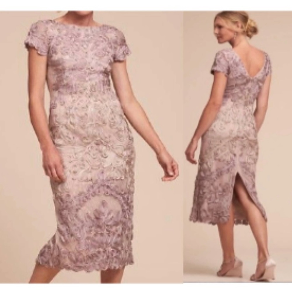 JS Collections Embroidered Lace Cap Sleeve Midi Dress